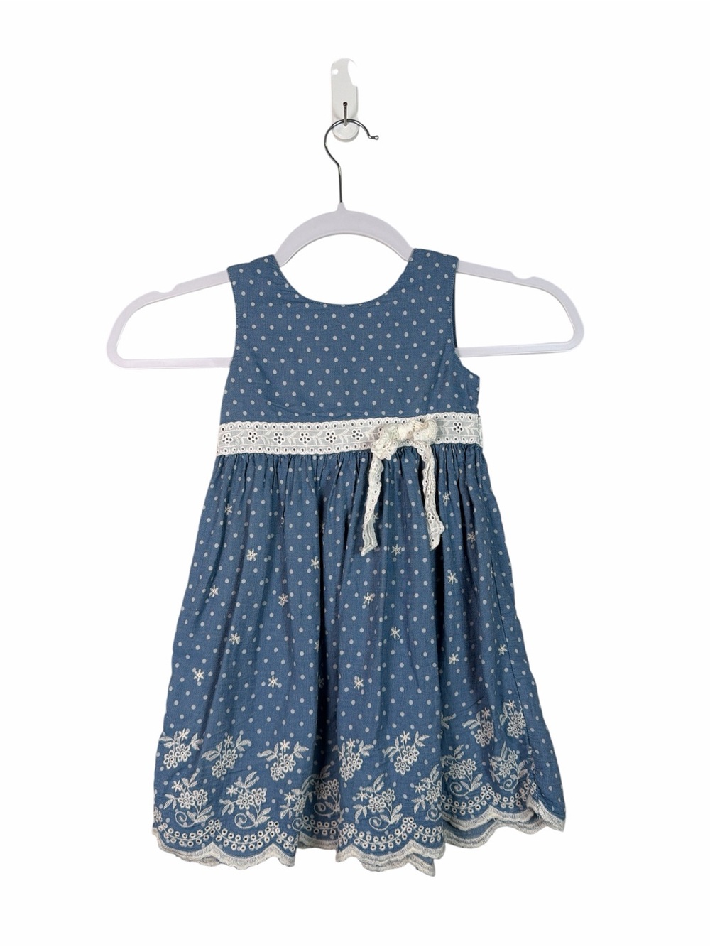 Blueberi Boulevard 4T Blue Polka Dot Dress Floral Embroidery Eyelet Lace